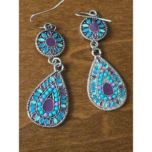 Boho Chic Dangle Earrings With Turquoise & Purple Colors